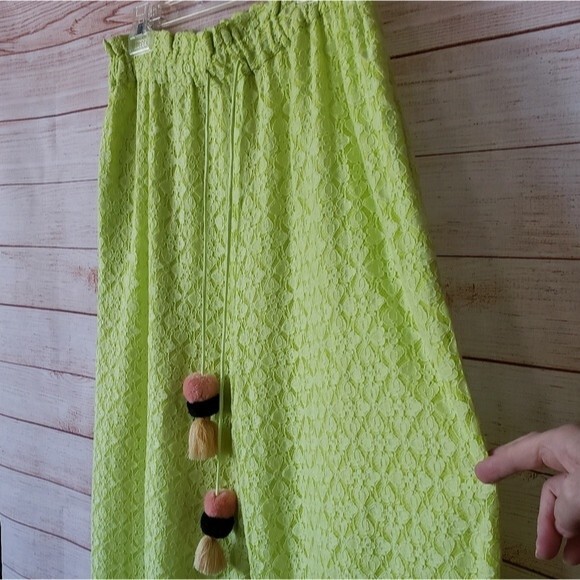 Anthropologie Ollari Lace Wide Leg Pants with Pom Pom Tassel Drawstring Waist - Picture 5 of 13